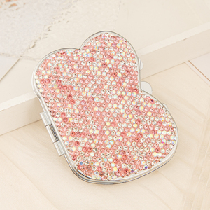 Crystal Rhinestone Heart Shaped <b>Compact</b> <b>Mirror</b> Dual Sided HD Glass Silver Metal Folding Pocket Makeup <b>Mirror</b> Bulk Wholesale - Product Image 3
