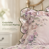 Parure de lit style pastoral à fleurs violettes, 3 pièces, housse de couette à volants, couvre-lit doux en pur coton pour chambre de filles
