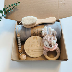 Caja <span class=keywords><strong>de</strong></span> Regalo <span class=keywords><strong>de</strong></span> Bienvenida para Baño y Ducha con Artículos Esenciales Personalizados, Tarjetas <span class=keywords><strong>de</strong></span> Hitos, Sonajero <span class=keywords><strong>de</strong></span> Ganchillo, Cepillo, Clip para Chupón, Manta <span class=keywords><strong>de</strong></span> Muselina - Product Image 2