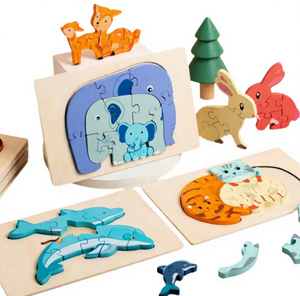 KENMA CPC CE EN71 Puzzle éducatif en bois Montessori pour les enfants de <span class=keywords><strong>2</strong></span> à 4 ans, jouets d'apprentissage sur le thème des animaux, cadeaux de Noël et d'anniversaire - Product Image 1