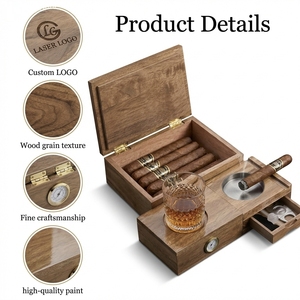 Cendrier en bois personnalisé, boîte humidor à cigares en bois, fabricant de coffrets cadeaux pour cigares avec cendrier et support pour verre à whisky, fournisseur Vietnam - Product Image 3