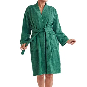 Wholesale Men Women Kimono Robes Cotton Lightweight Jersey Long Calf Length Robe Knit Bathrobe