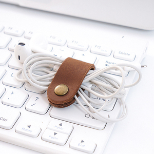 <strong>Crazy</strong> Horse Genuine Leather <strong>Earphones</strong> Winder Keeper Earbuds Organizer Portable USB Cable Holder - Product Image 2