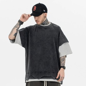 เสื้อยืดผู้ชาย F119 ทรงโอเวอร์ไซส์ ผ้าฝ้าย 100% หนัก 300 กรัม สไตล์สตรีทแวร์ ตัดเย็บแบบสองชั้น ทรงหลวม ไหล่ตก พรีเมียม สีพื้น - Product Image 4