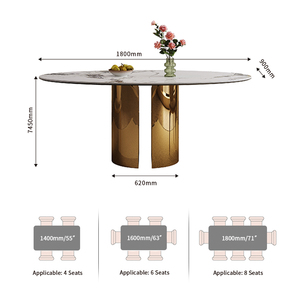 Ensemble <span class=keywords><strong>de</strong></span> table à manger moderne en pierre frittée dorée crème <span class=keywords><strong>blanche</strong></span> <span class=keywords><strong>de</strong></span> forme octogonale avec 6 chaises, pieds en métal imperméables et écologiques pour hôtel - Product Image 5