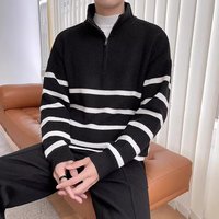 Pull en tricot à col semi-haut rayé et coloré pour homme, style décontracté et ample, tendance pour l'automne et l'hiver