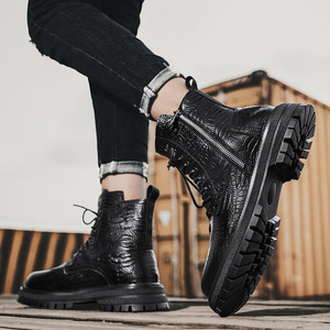 2026 Korean & British Style Men's Boots Black Thick Sole Height Increasing Autumn Side Zipper High <b>Top</b> Leather Shoes - Product Image 2
