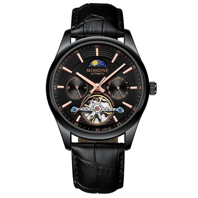 Men's Fully Automatic Skeleton Mechanical Watch Luminous Stainless Steel Pointer Student Fashion Casual British Style 44mm