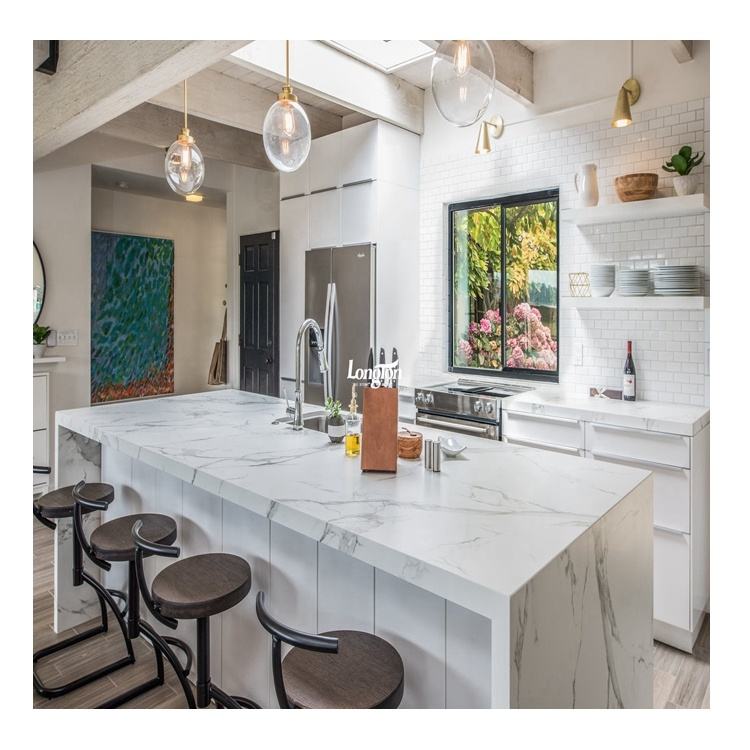 Solid Surface White Irregular Home Apartment Kitchen Marble Look Quartz  Tops Countertop Stone Countertop