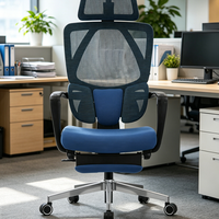 Chaise de bureau ergonomique de direction avec repose-pieds rétractable - Chaise de bureau en tissu à dossier haut avec appui-tête 3D et soutien lombaire
