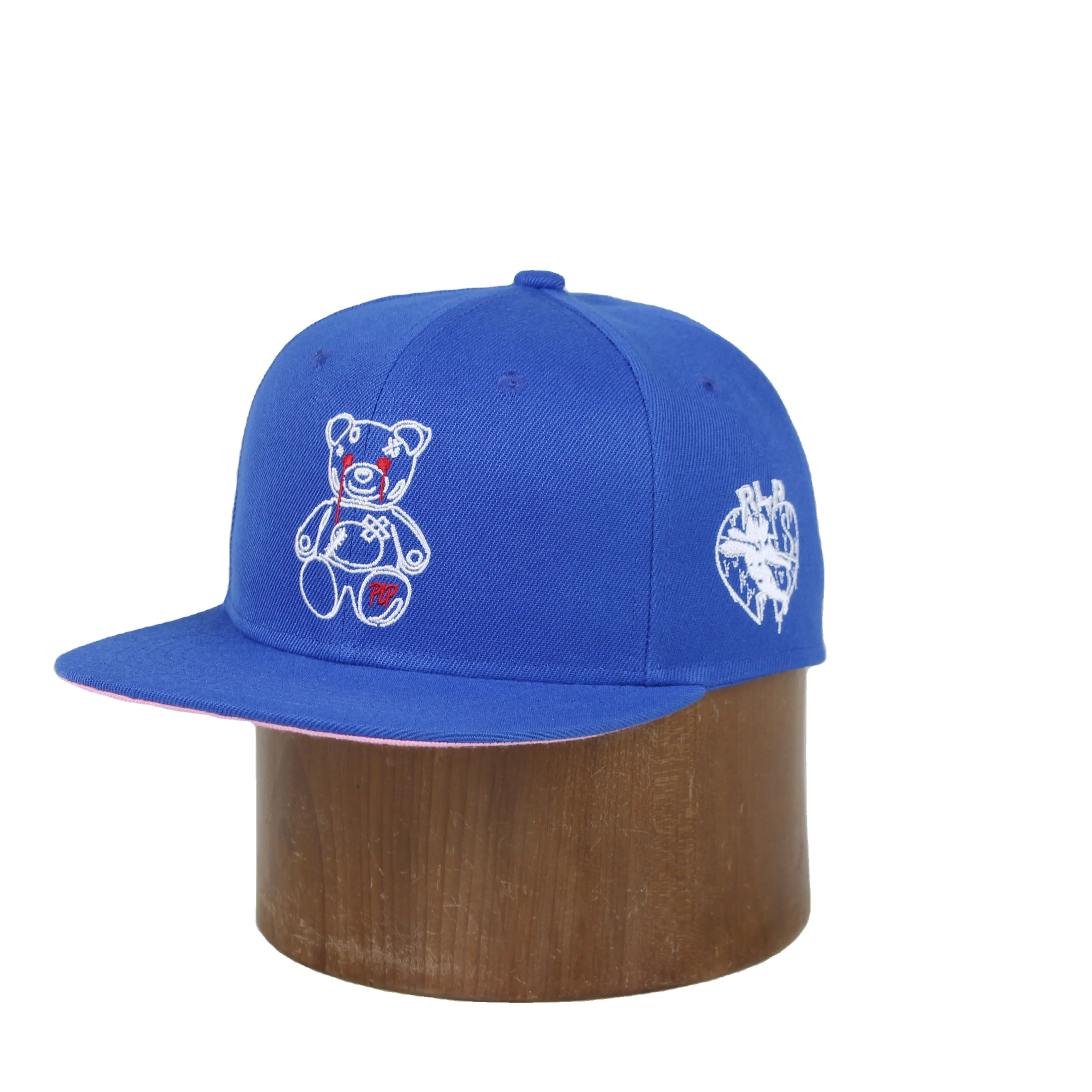 Casquette avec logo de l'ours en pleurs, style Hip Hop, casquette bleue rose, fermeture à pression 3d brodée