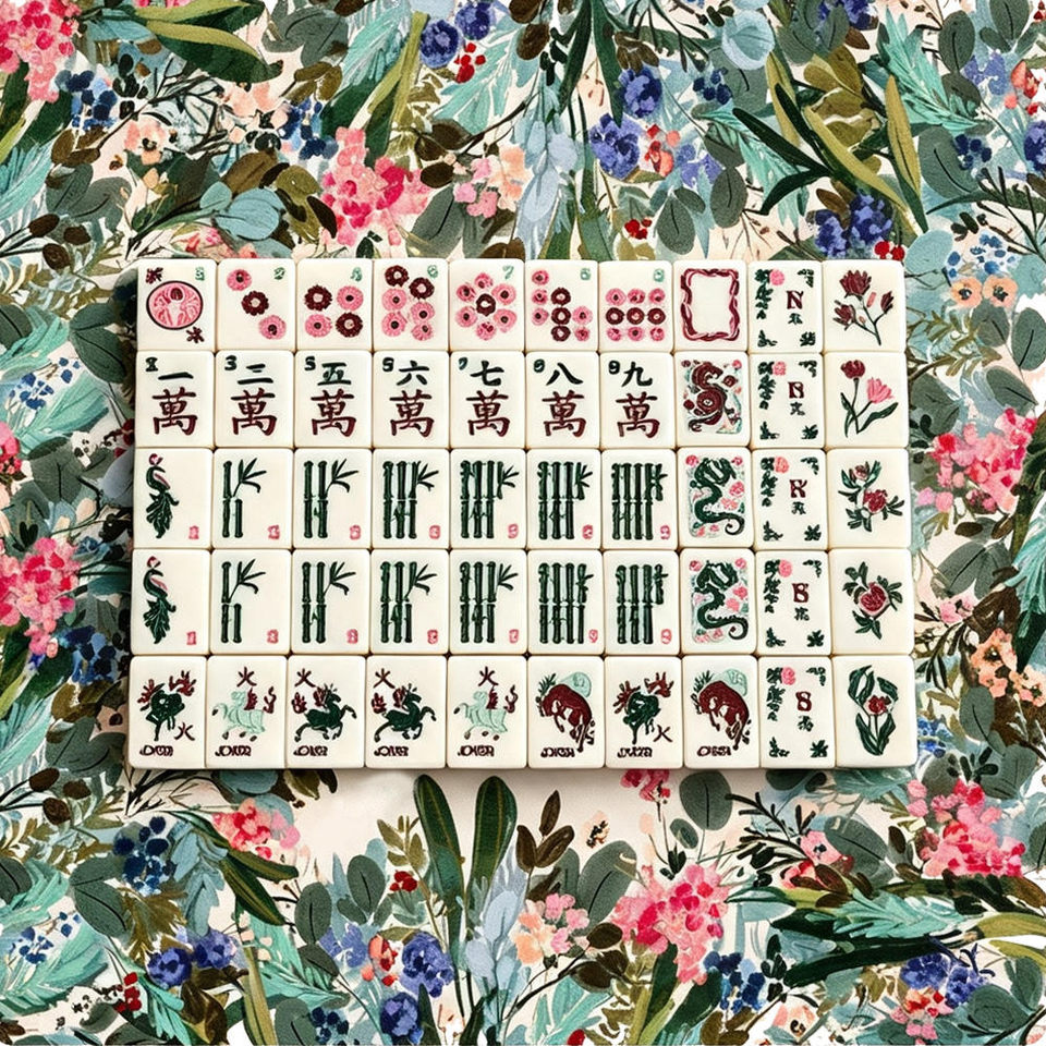 Tile Brown Lexury Pattern Engraved Floral Dragon American Mahjong Set 3-Layer Green Brown Acrylic ...