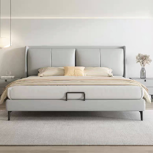 Canapé-lit double moderne de luxe léger avec cadre en bois de manguier massif et revêtement en cuir souple de couleur personnalisable pour hôtel et appartement - Product Image 2