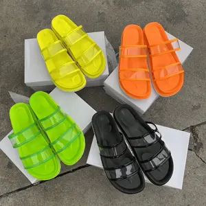 Nieuwe Zomer Koreaanse Versie Transparante Pvc Neon Platte Slippers Slide Joker Platform Taart Sandalen Vrouwen Schoenen