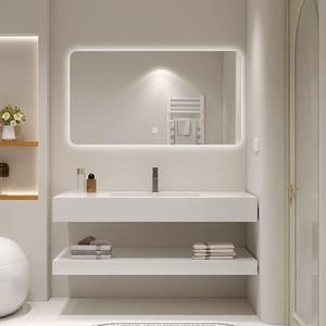 White minimalist bathroom cabinet smart mirror cabinet white countertop washbasin suspended cabinet body - Product Image 5