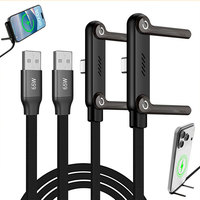 Câble de charge rapide Type-C vers Type-C 240W en nylon tressé avec support de téléphone pliable, logo personnalisé ACL Type, vente en gros