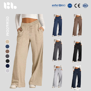 Pantalon large décontracté style européen et américain automne-hiver 2026, <span class=keywords><strong>taille</strong></span> haute avec cordon de serrage, couleur unie, anti-plis pour <span class=keywords><strong>femme</strong></span> - Product Image 1