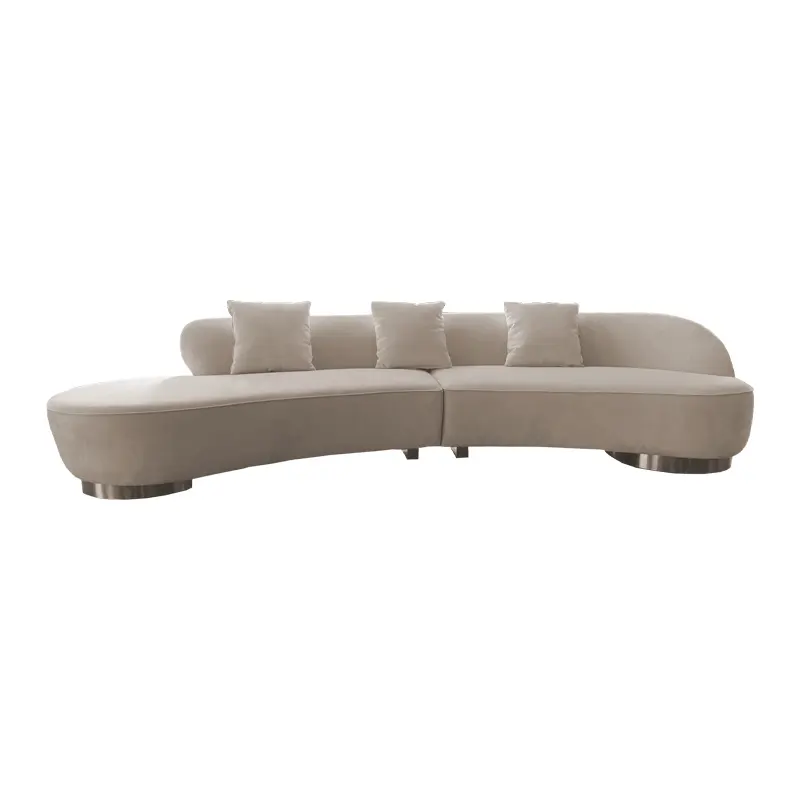 Modern Living Room Furniture Creative Special-Shaped Grey Color Velvet Curved Sofa