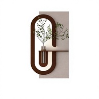 AICHENG Décoration Murale 3D Contemporaine à Motif Floral en Grès Fait Main avec Cadre en Bois, Lumières LED et Verdure Artificielle, à Brancher
