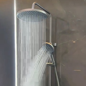 Ensemble complet de <span class=keywords><strong>douche</strong></span> murale carrée moderne en laiton, avec affichage numérique gris anthracite, LED d'ambiance et température constante - Product Image 4