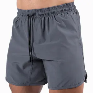 Wholesale High Quality Stretch Fabric 6"Inseam Quick Drying Athletic Shorts Plain Fitness Curved Hem Nylon Spandex Shorts Men