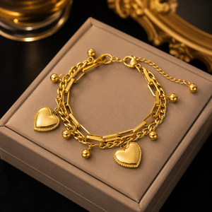 18K Gold Plated Fashion <b>Bracelet</b> - Wholesale Roman Numerals Zircon Heart Pendant <b>Bracelet</b> - Trendy and Versatile Gift <b>Bracelet</b> - Product Image 4