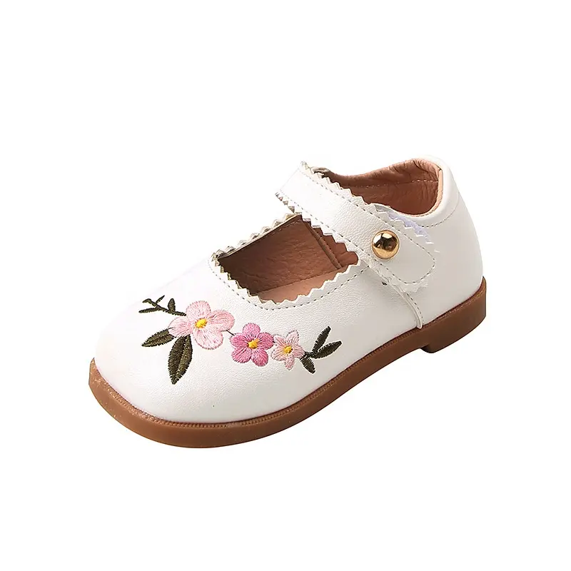 New flower embroidery square toe leather baby children party scallop girls shoes kids princess Mary Jane shoes girls