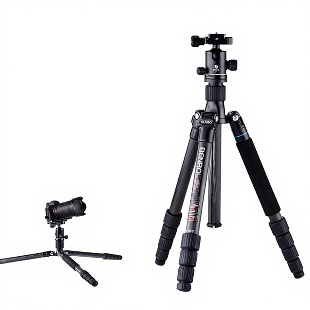 Benro Carbon Fiber Professional Camera Tripod Monopod Gimbal Combination 5-Section Telescopic Legs 12kg Load Capacity 1750g