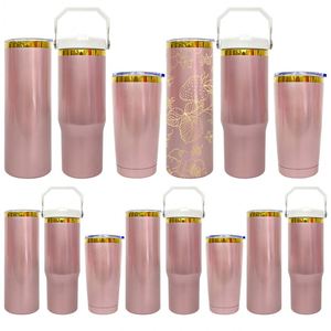 Sublimation Shiny Rose 20Oz 30Oz Mirror Gold Plated Underneath Coffee Travel Tumbler <b>Cup</b> for Laser Engraving - Product Image 1