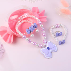 Ensemble de collier, bracelet et boucles d'oreilles pour enfants, papillon en plastique de dessin animé, perles, style européen-américain, bijoux de princesse pour filles, cadeau - Product Image 4