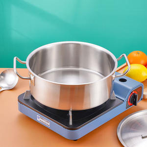 Marmite en acier inoxydable à fond tri plis robuste avec couvercle en acier Double poignée pour marmite à gaz à induction de soupe - Product Image 3