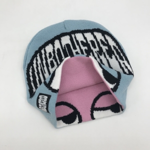 Bonnet d'hiver unisexe personnalisé avec logo, réversible bicolore, chaud, avec étiquette tissée, motif de personnage de <span class=keywords><strong>dessin</strong></span> <span class=keywords><strong>animé</strong></span> ou de fruit pour l'extérieur - Product Image 2