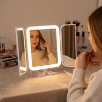Table de maquillage pliable Haixin Big Hot Three avec éclairage LED à 3 couleurs, rechargeable et portable, miroir de maquillage LED