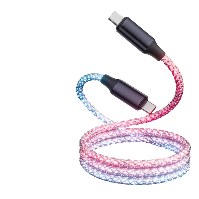 RGB LED Flowing Fast Charging 3A USB Cable Quick Charge USB-C to Type-C PD60W Data Cable for Mobile Phone