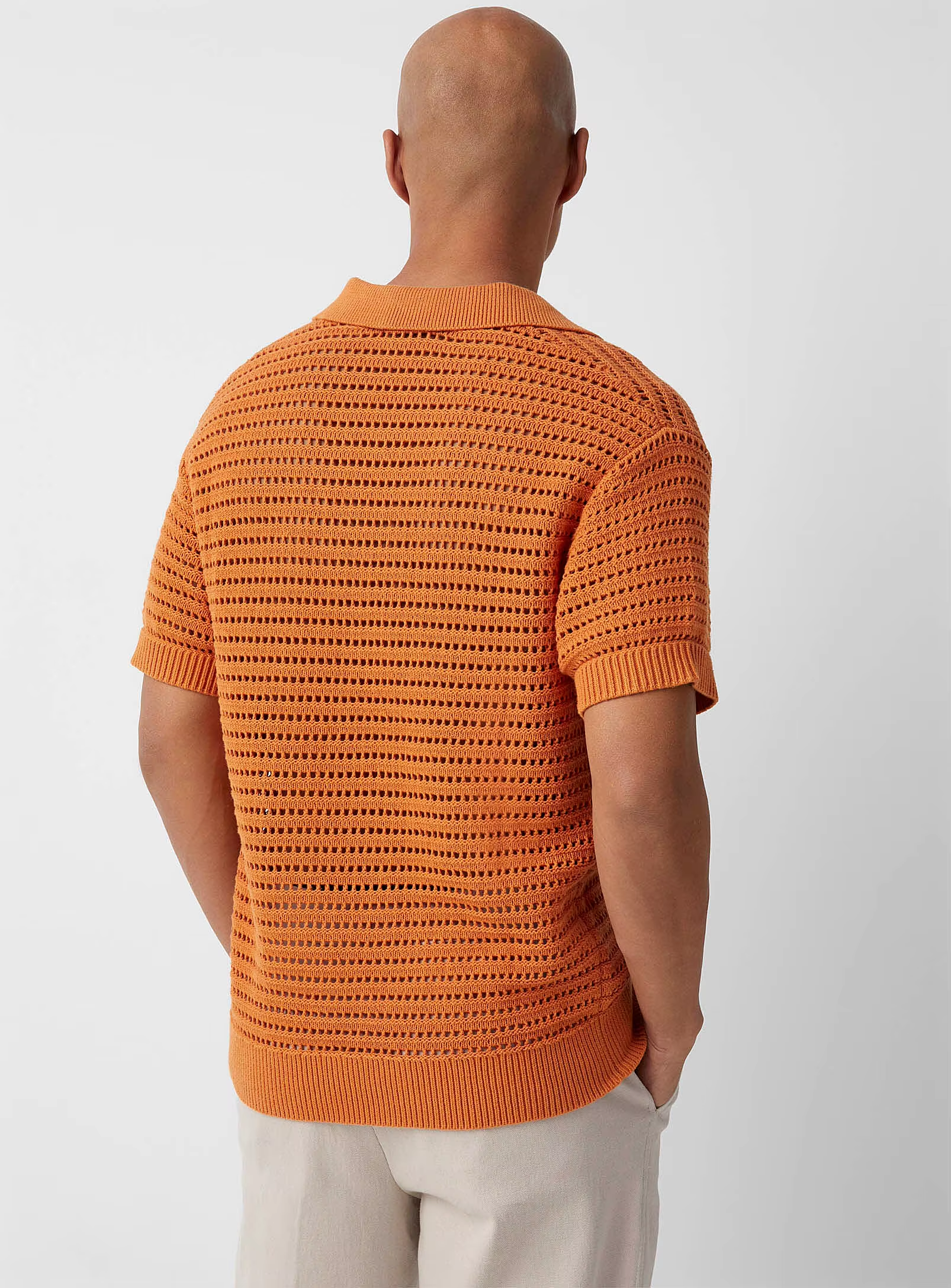 Custom Pullover Hollow Men's Cotton Pointelle Knitted Polo Crochet Sweater Knit Polo Shirt For Men Knitwear Men's Sweaters
