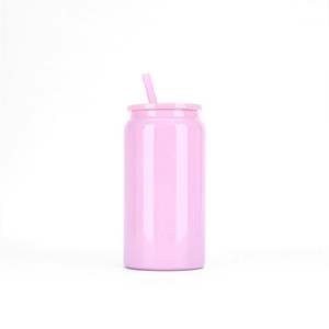 Solid Colored 16Oz Plastic <b>Mug</b> Color Blanks Plastic Beer Can With Colorful Plastic Lid for Christmas Gift - Product Image 1