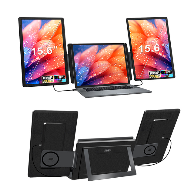 Portable Triple Screen Monitor 15.6'' Laptop Screen Extender USB C HDMI Plug & Play Slide Transform Dual Monitor