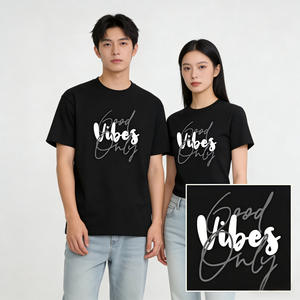 T-shirt noir à manches courtes pour hommes Good Vibes Only, jersey respirant 100% polyester, design imprimé - Product Image 1