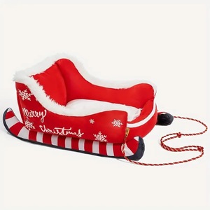 Christmas Sled Pet Bed Red <b>Plush</b> Warm Winter Dog <b>Cat</b> Bed Multiple Sizes Available - Product Image 3