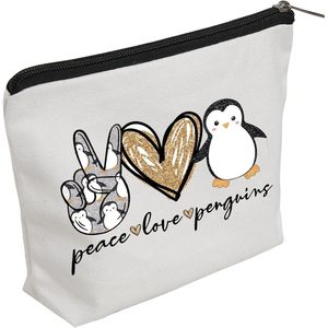Bolsa de Algodón Ecológica Blanca con Diseño Personalizado, Estampado de Pingüinos Paz y Amor, Bolsa con Cierre - Product Image 1
