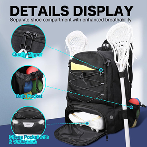 Sac à dos de sport imperméable pour softball et baseball avec compartiments pour battes et crampons, idéal pour les joueurs de lacrosse et de hockey sur gazon - Product Image 2