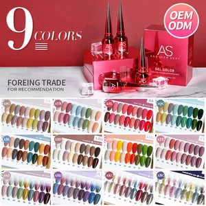 AS vente en gros, Collection de 9 couleurs, <span class=keywords><strong>Gel</strong></span> de laque, vernis à <span class=keywords><strong>Gel</strong></span> à Pigment élevé, Logo personnalisé, Nail Art professionnel Uv Led, vernis à <span class=keywords><strong>Gel</strong></span> - Product Image 1