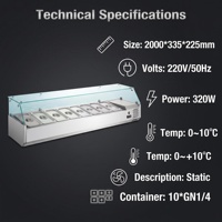 Station de refroidissement de salades électrique professionnelle en acier inoxydable OUTE, pour 10 bacs GN 1/4, à circulation de froid statique