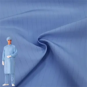 99% anti mikrobielles OP-Kleid Staubfreies Anzug tuch Wasserdicht 99% Polyester 1% Kohle faser Anti statisches ESD-Streifen-Taslon gewebe