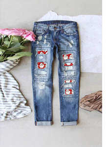 Jeans droits taille mi-haute pour femmes, style vintage américain, à motifs déchirés, best-seller - Product Image 5