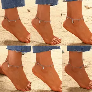 Fashion Heart Star Cross Anchor Anklet Simple Gold Plated Stainless Steel Chain Anklets Bracelet for Women Foot Jewelry
