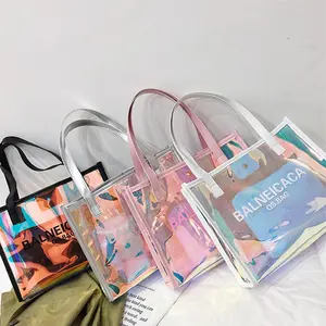Hand Bags for Towel TPU Iridescent Holographic Tote Beach Bag Transparent Large Plastic PVC Luxury Summer Women Shenzhen Hongfei