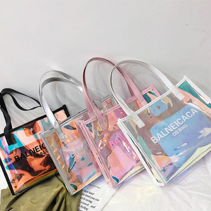 Luxury Large Plastic PVC Hand Bags For Towel Women Summer Transparent TPU Iridescent Holographic Tote Beach Bag