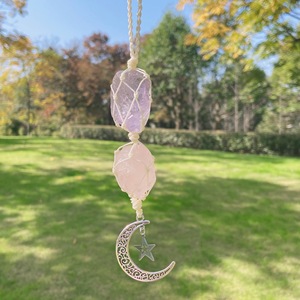 Pendule de voiture en étoile de guérison, pierre précieuse spirituel, Reiki tressée, améthyste Rose, Quartz énergétique, décoration d'intérieur, cristal - Product Image 3