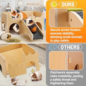 Cachette en <span class=keywords><strong>bois</strong></span> robuste pour cobayes, <span class=keywords><strong>maison</strong></span> pour petits animaux avec escalier, à assembler pour hamsters, lapins, chinchillas, jeu et cachette - Product Image 3